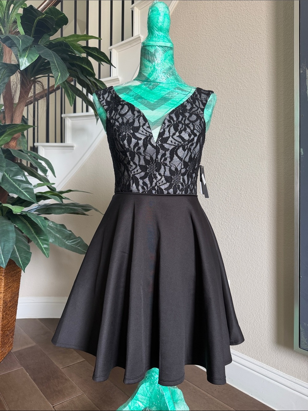City Studio Black Lace Fit & Flare Mini Dress